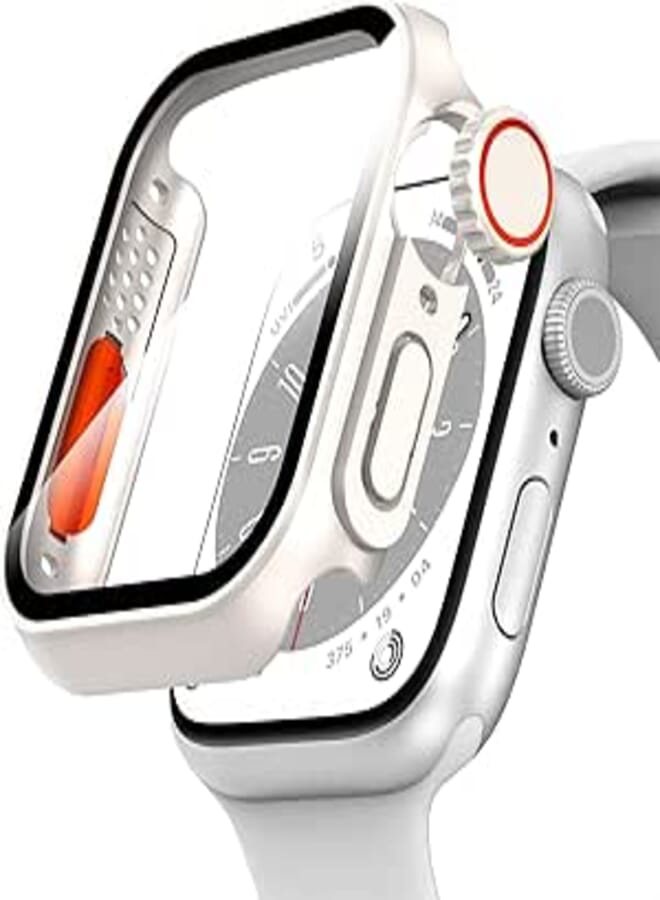 Suoman Apple Watch 44mm Screen Protector Case, Unique Design Tempered Glass Case Cover for iWatch Series 6/5/4/SE 2 44mm (Starlight)